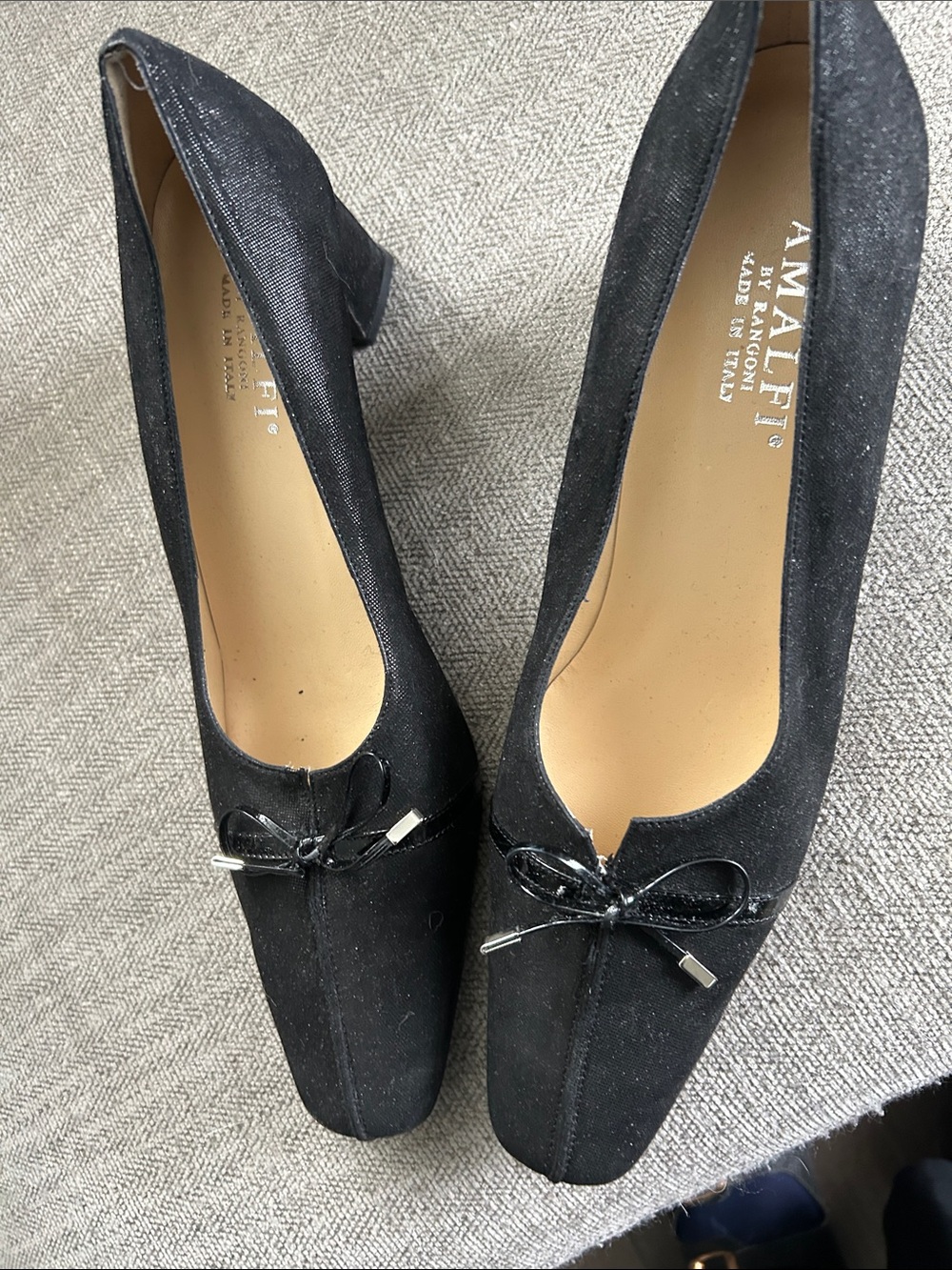 Amalfi Black graded leather  Square Toe Low Block Heel Pumps
